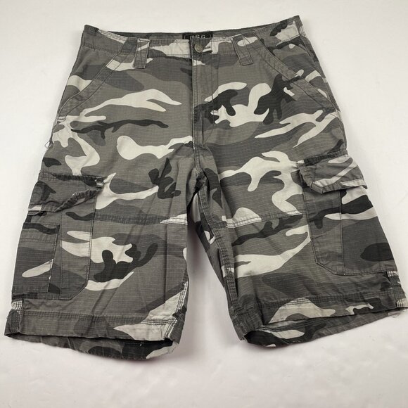 CSG Camo Cargo Shorts Men's 36 Snap Flap Pocket Ripstop Cotton Gray Black - Picture 1 of 11